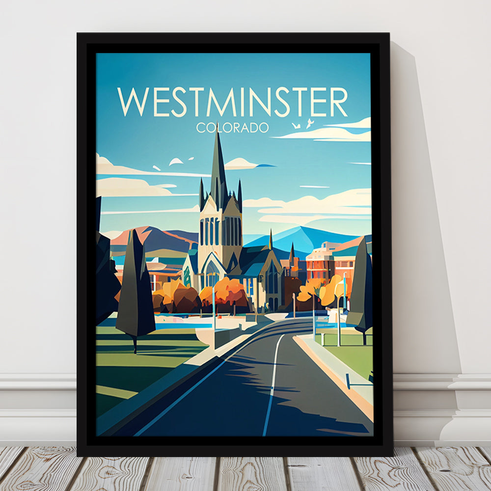 Westminster Colorado Retro Art Print, Westminster City Wall Art, Floating Framed Canvas Print, Framed Picture, Painting Canvas