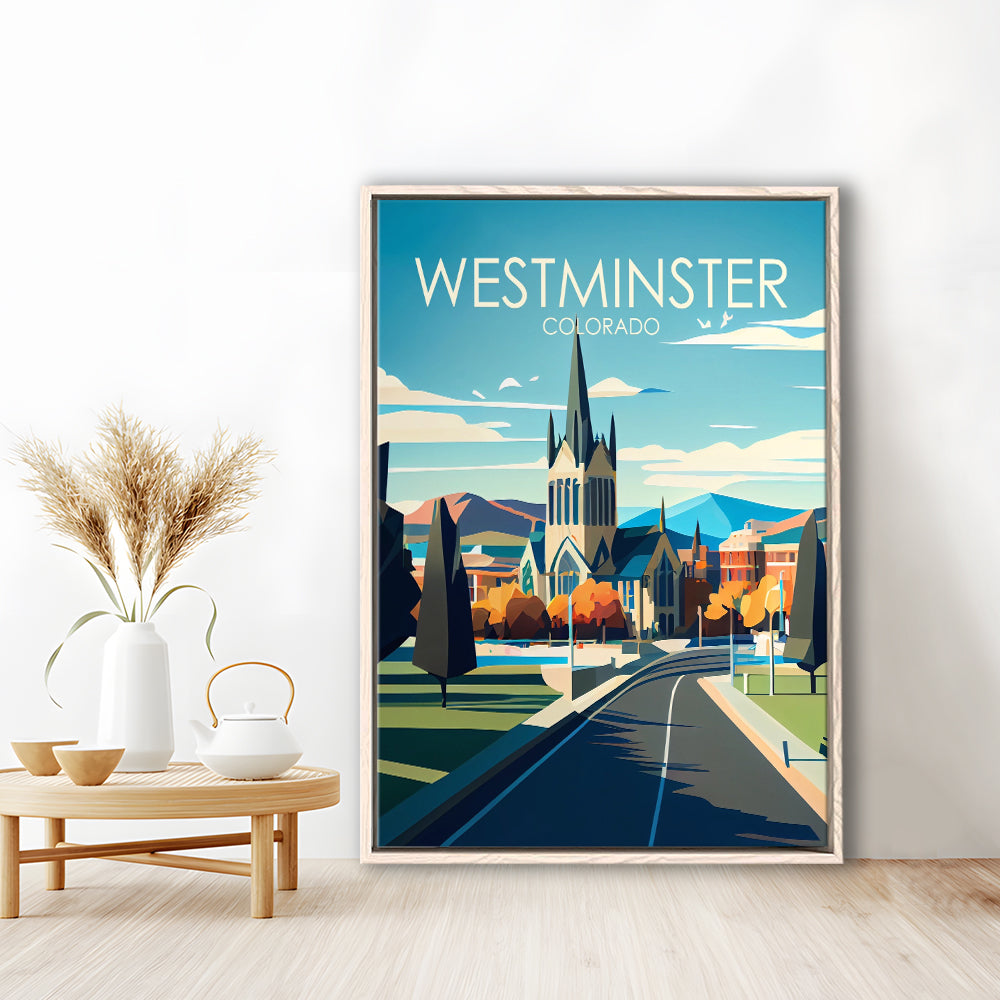 Westminster Colorado Retro Art Print, Westminster City Wall Art, Floating Framed Canvas Print, Framed Picture, Painting Canvas