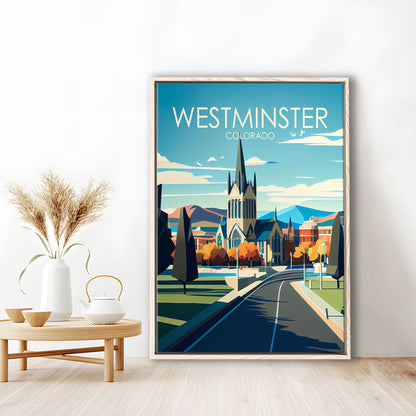 Westminster Colorado Retro Art Print, Westminster City Wall Art, Floating Framed Canvas Print, Framed Picture, Painting Canvas
