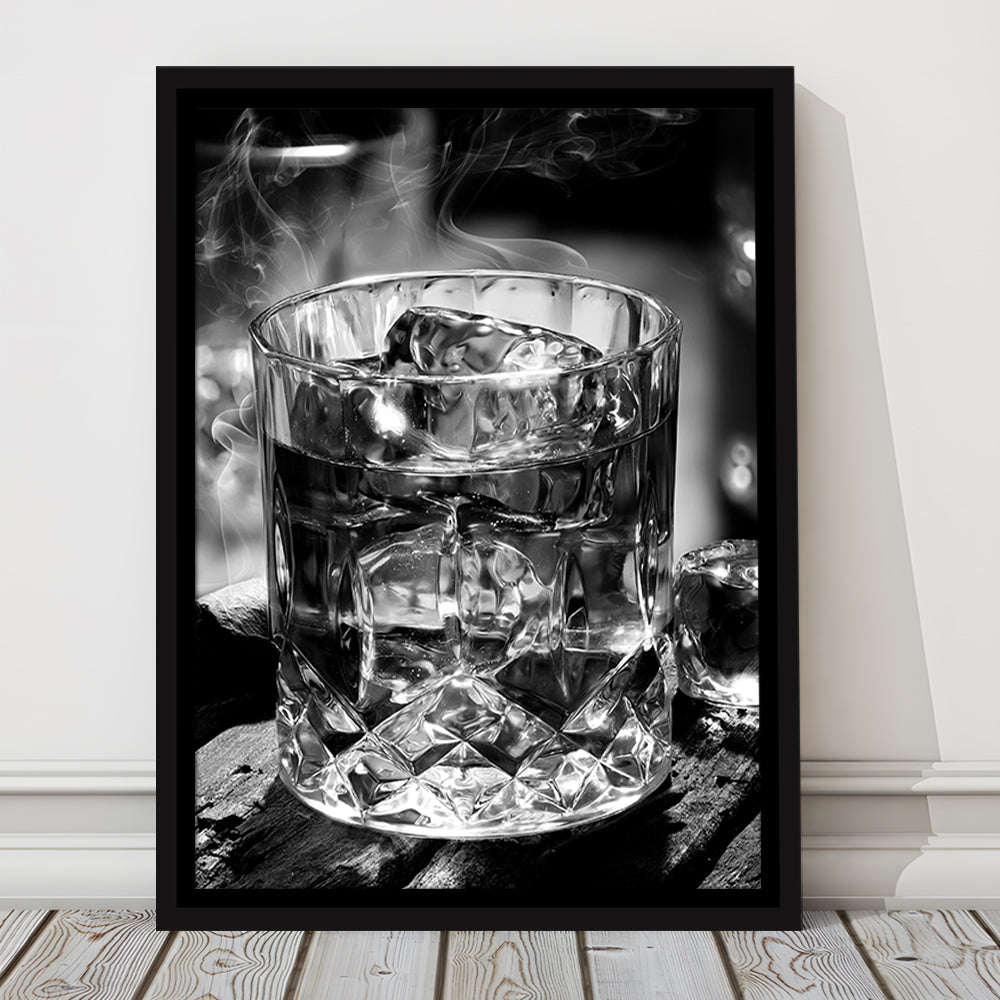 Whisky, Bar Cart Print, Black and White, Pub Decor, Dining Room Prints, Floating Framed Canvas Print
