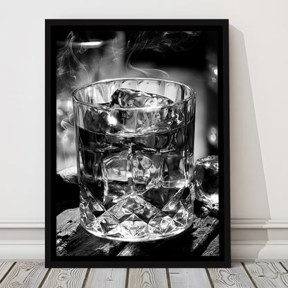 Whisky, Bar Cart Print, Black and White, Pub Decor, Dining Room Prints, Floating Framed Canvas Print