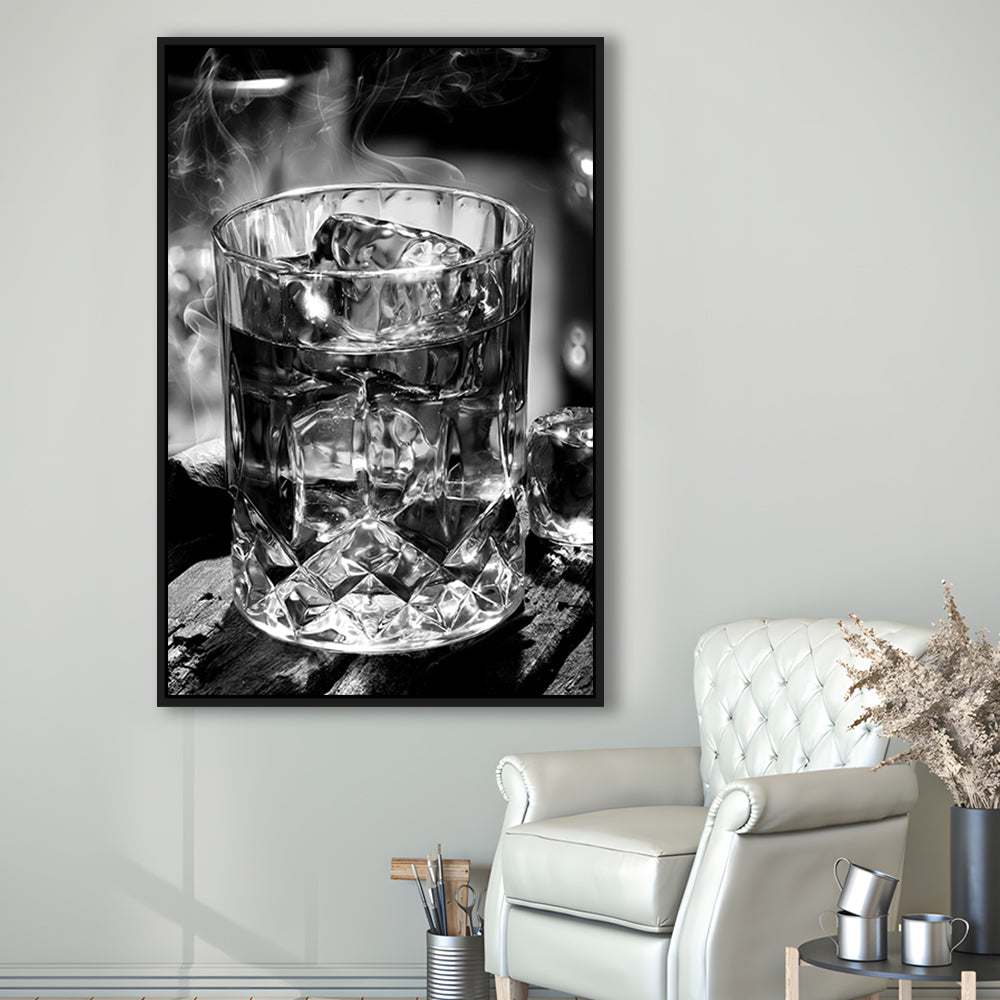 Whisky, Bar Cart Print, Black and White, Pub Decor, Dining Room Prints, Floating Framed Canvas Print