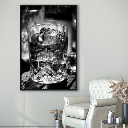 Whisky, Bar Cart Print, Black and White, Pub Decor, Dining Room Prints, Floating Framed Canvas Print