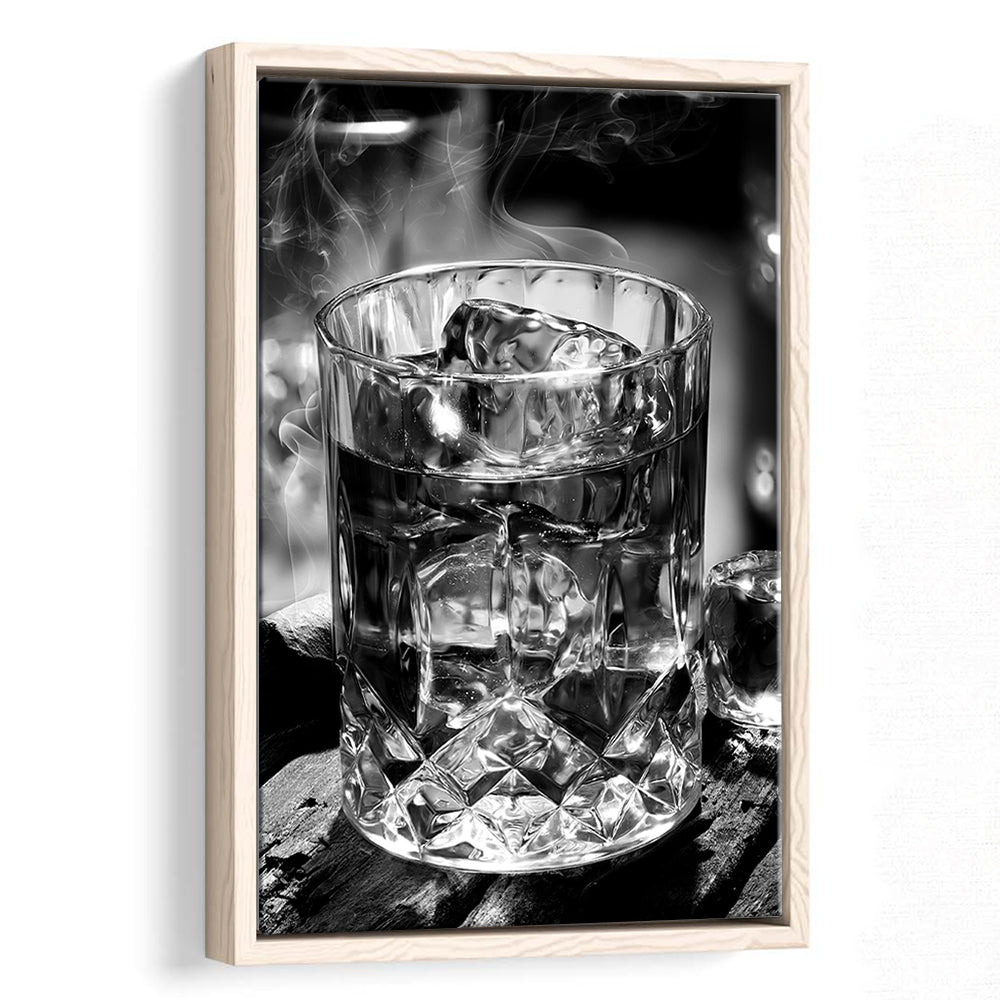 Whisky, Bar Cart Print, Black and White, Pub Decor, Dining Room Prints, Floating Framed Canvas Print