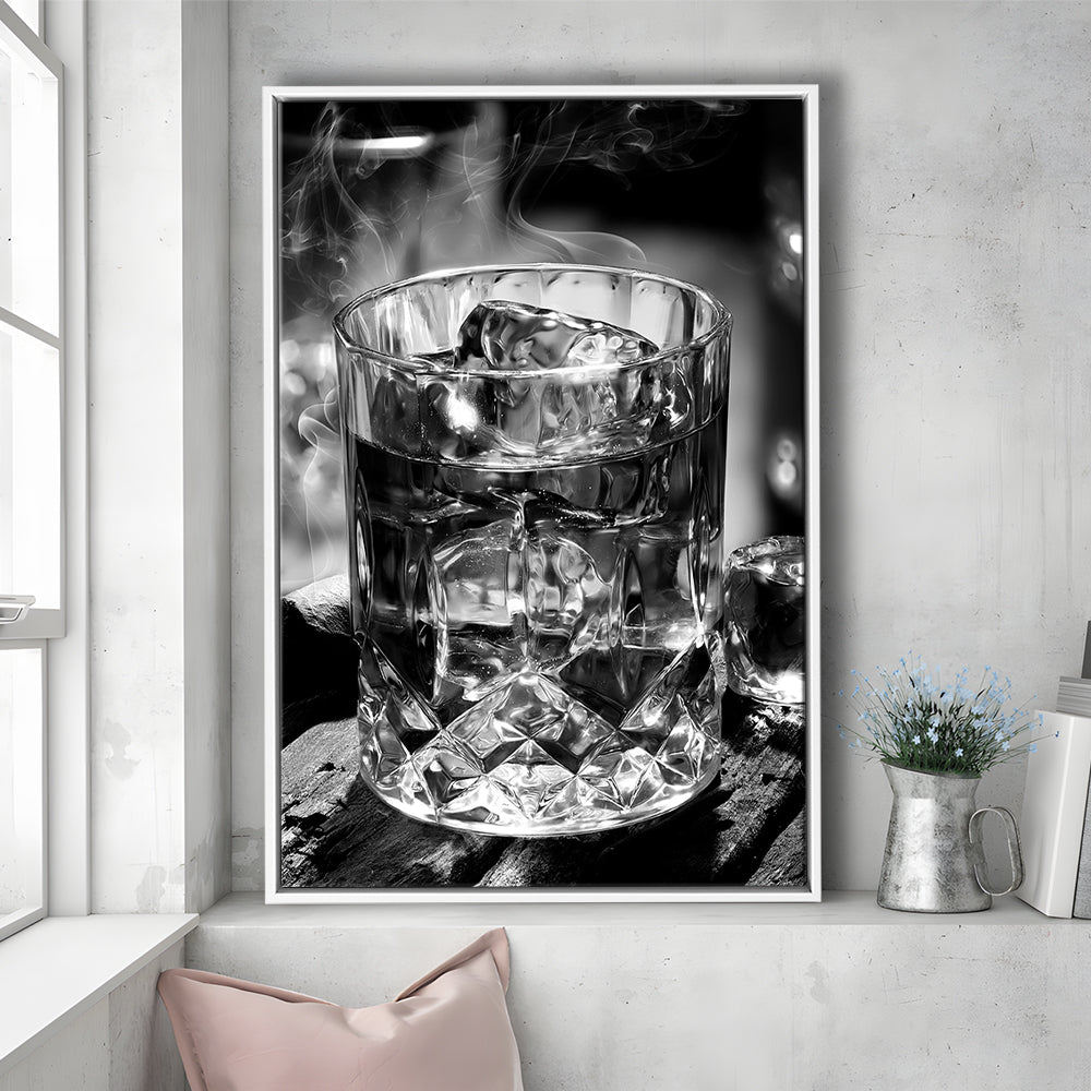 Whisky, Bar Cart Print, Black and White, Pub Decor, Dining Room Prints, Floating Framed Canvas Print