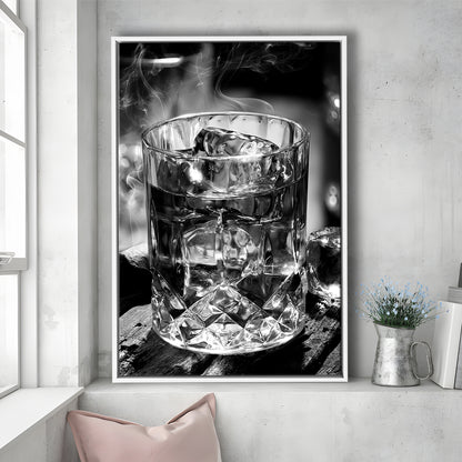 Whisky, Bar Cart Print, Black and White, Pub Decor, Dining Room Prints, Floating Framed Canvas Print