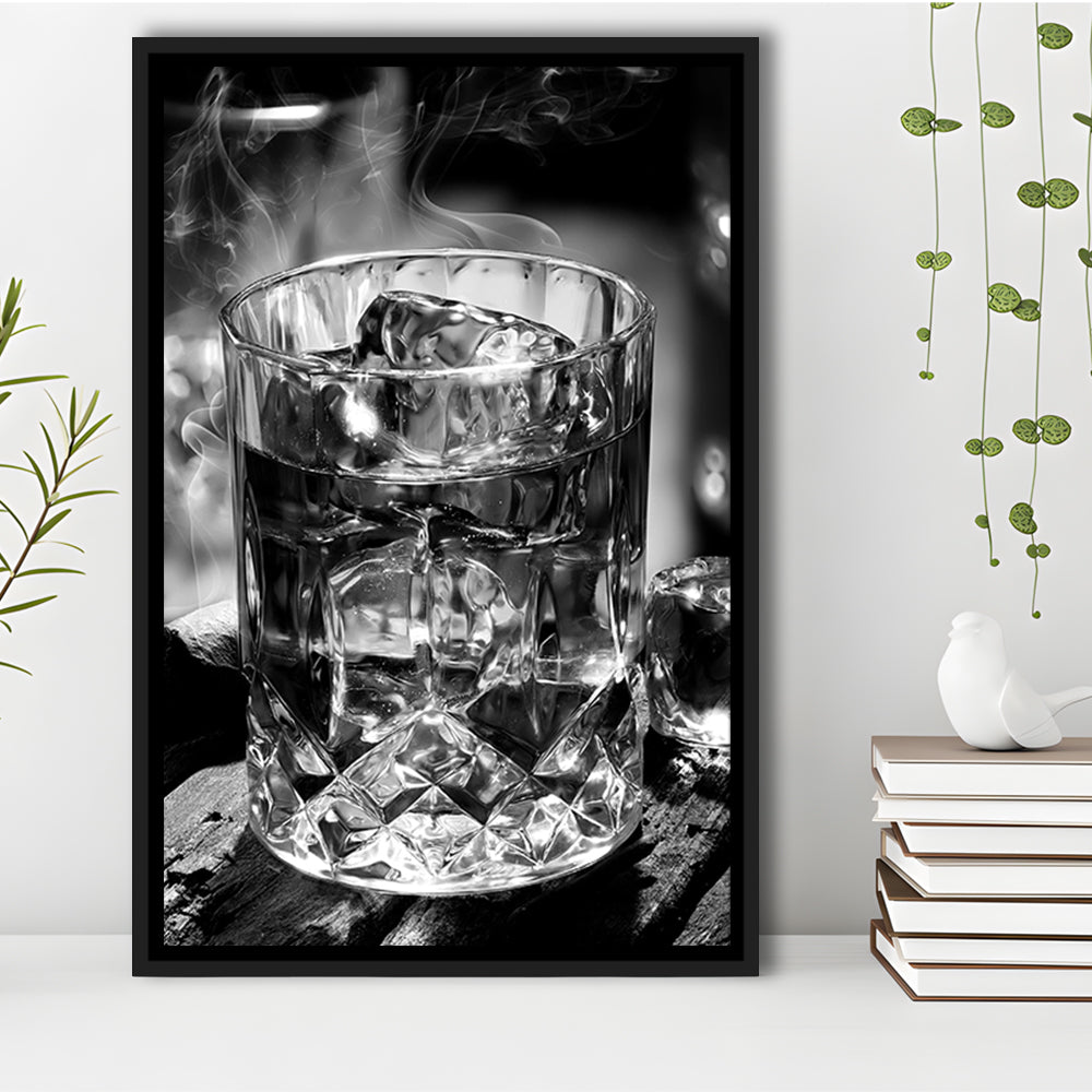 Whisky, Bar Cart Print, Black and White, Pub Decor, Dining Room Prints, Floating Framed Canvas Print