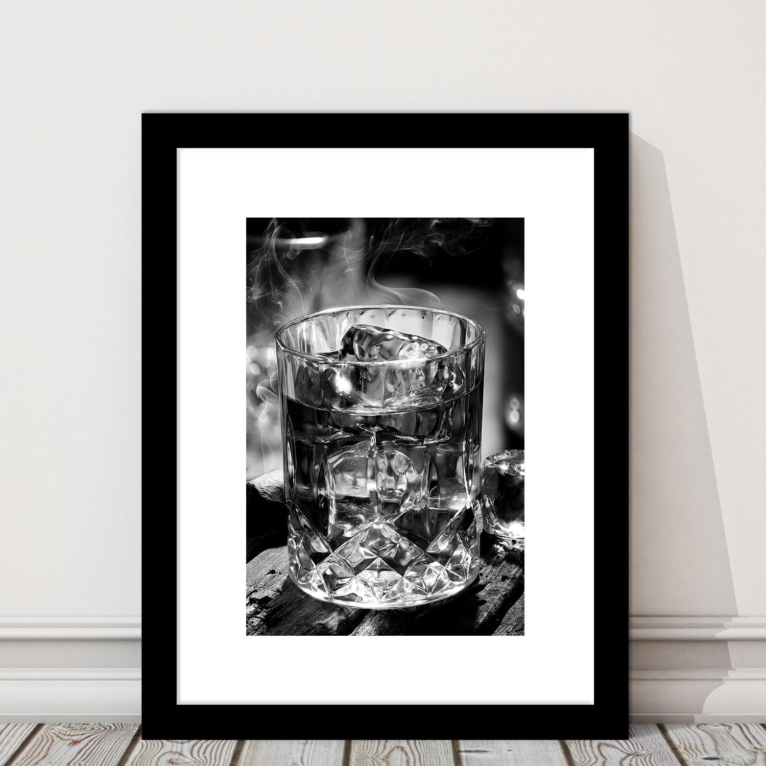 Whisky, Bar Cart Print, Black and White, Alcohol Wall Art, Pub Decor, Framed Art Print White Border Wall Decor