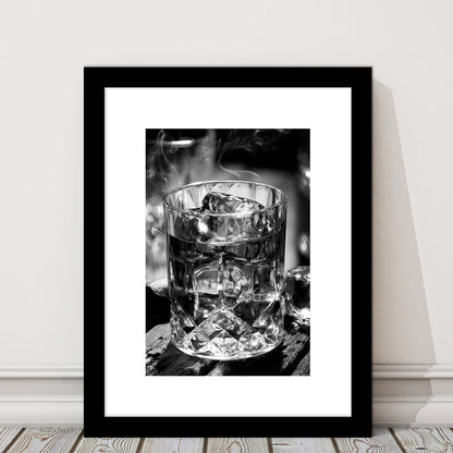 Whisky, Bar Cart Print, Black and White, Alcohol Wall Art, Pub Decor, Framed Art Print White Border Wall Decor