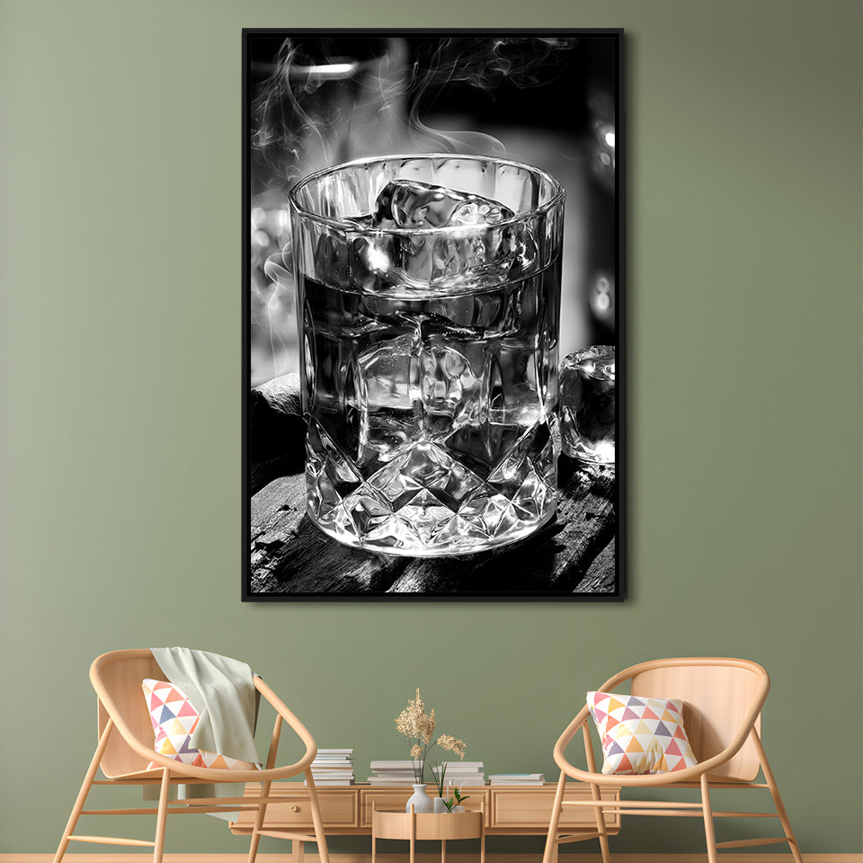 Whisky, Bar Cart Print, Black and White, Pub Decor, Dining Room Prints, Floating Framed Canvas Print