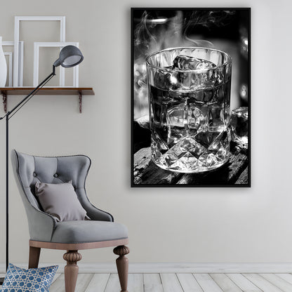 Whisky, Bar Cart Print, Black and White, Pub Decor, Dining Room Prints, Floating Framed Canvas Print