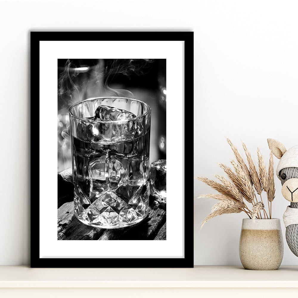 Whisky, Bar Cart Print, Black and White, Alcohol Wall Art, Pub Decor, Framed Art Print White Border Wall Decor