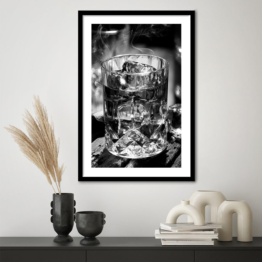 Whisky, Bar Cart Print, Black and White, Alcohol Wall Art, Pub Decor, Framed Art Print White Border Wall Decor