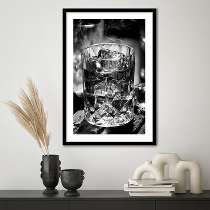 Whisky, Bar Cart Print, Black and White, Alcohol Wall Art, Pub Decor, Framed Art Print White Border Wall Decor