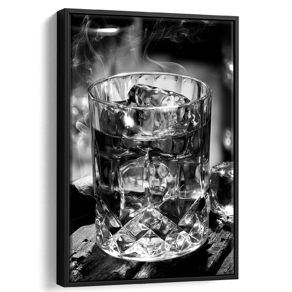 Whisky, Bar Cart Print, Black and White, Pub Decor, Dining Room Prints, Floating Framed Canvas Print