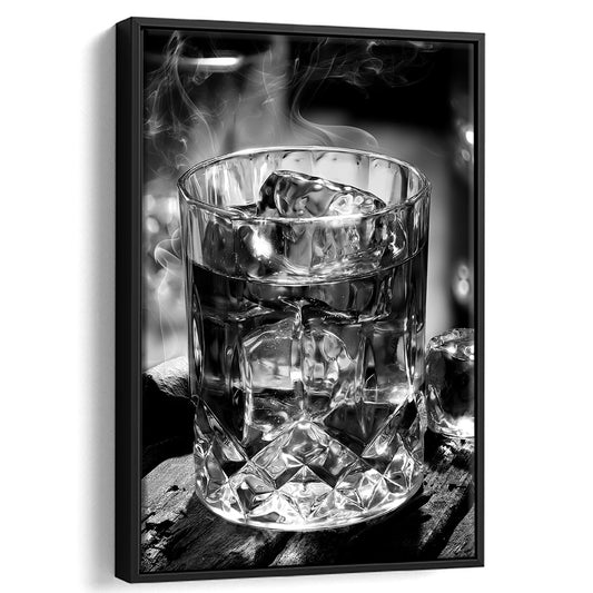 Whisky, Bar Cart Print, Black and White, Pub Decor, Dining Room Prints, Floating Framed Canvas Print
