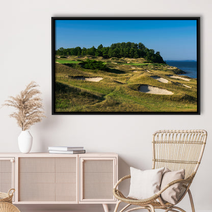 Whistling Straits Golf Resort, Straits Course Hole 14, Kohler, Wisconsin, Framed Canvas Print Wall Art