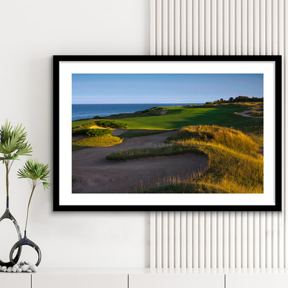 Whistling Straits Golf Resort, Straits Course Hole 16, Kohler, Wisconsin, Goft Art Print, Framed Art Print White Border
