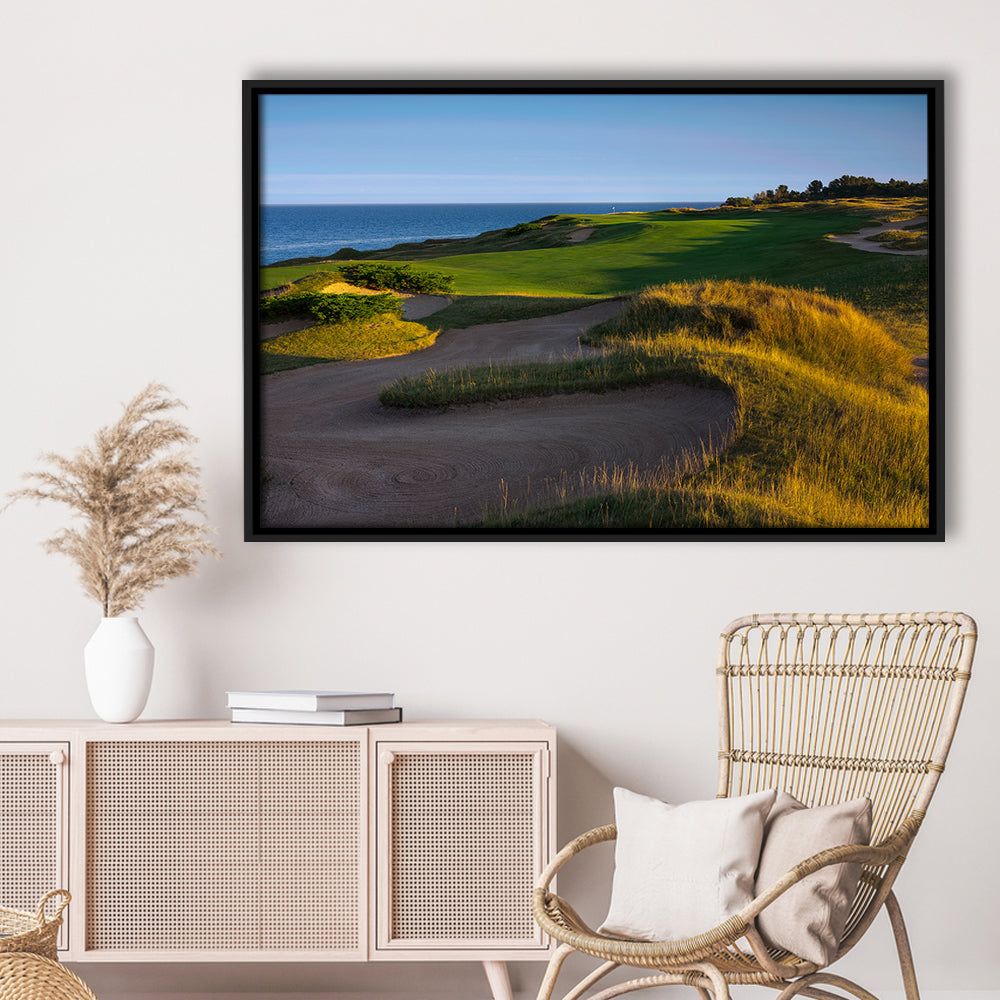 Whistling Straits Golf Resort, Straits Course Hole 16, Kohler, Wisconsin, Framed Canvas Print Wall Art