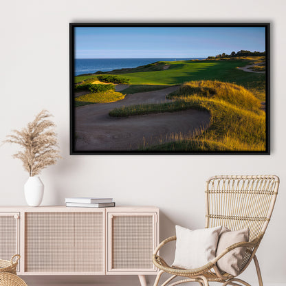 Whistling Straits Golf Resort, Straits Course Hole 16, Kohler, Wisconsin, Framed Canvas Print Wall Art