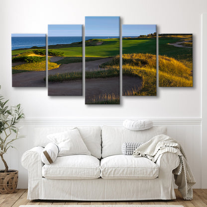 Whistling Straits Golf Resort, Straits Course Hole 16, Kohler, Wisconsin, 5 Pieces Mixed Canvas Print Wall Art