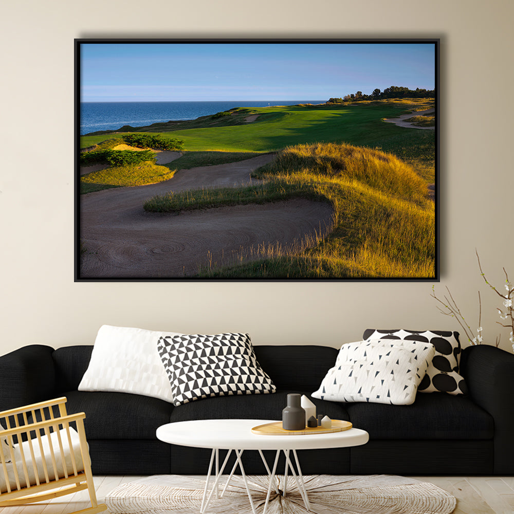 Whistling Straits Golf Resort, Straits Course Hole 16, Kohler, Wisconsin, Framed Canvas Print Wall Art