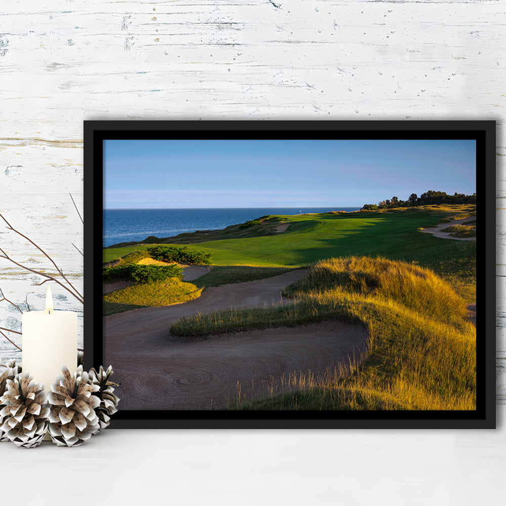 Whistling Straits Golf Resort, Straits Course Hole 16, Kohler, Wisconsin, Framed Canvas Print Wall Art