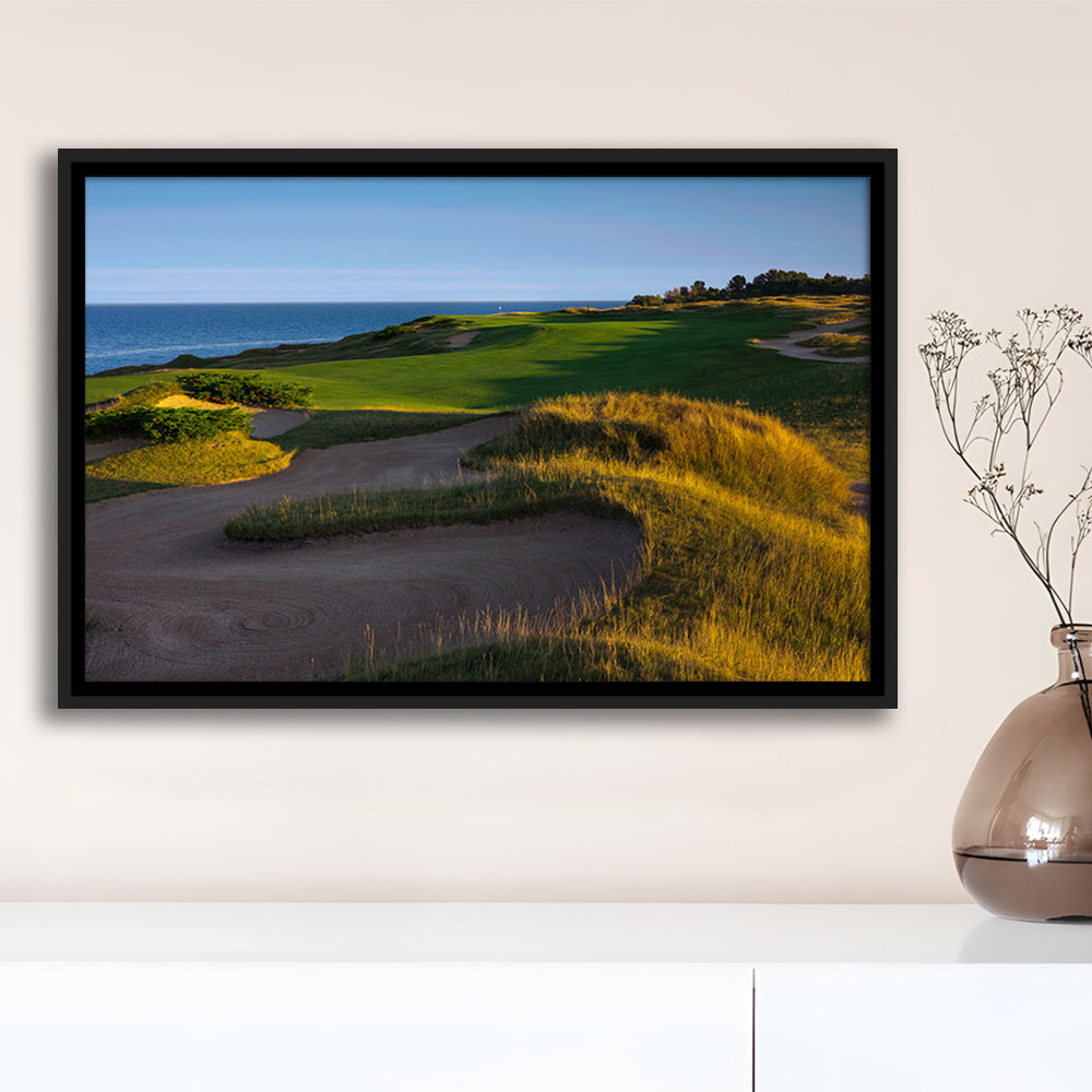 Whistling Straits Golf Resort, Straits Course Hole 16, Kohler, Wisconsin, Framed Canvas Print Wall Art