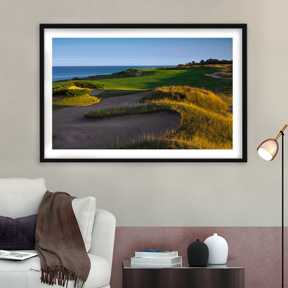 Whistling Straits Golf Resort, Straits Course Hole 16, Kohler, Wisconsin, Goft Art Print, Framed Art Print White Border