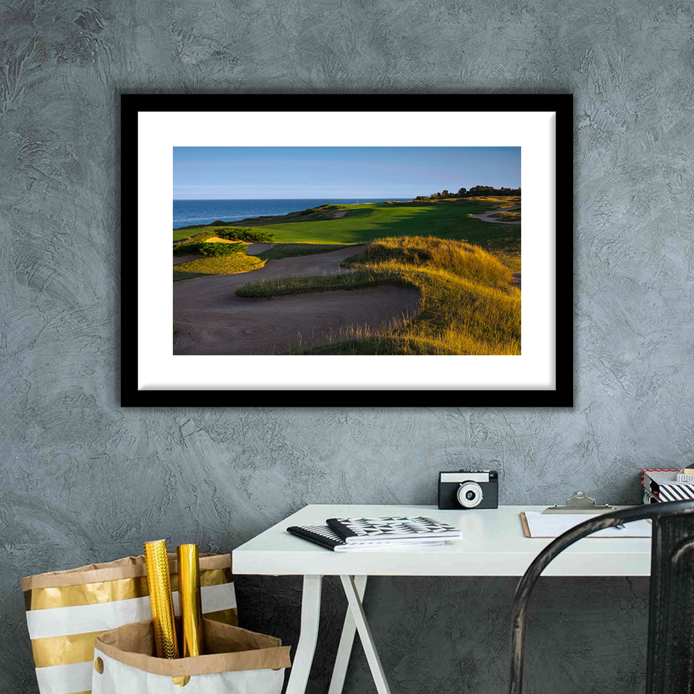 Whistling Straits Golf Resort, Straits Course Hole 16, Kohler, Wisconsin, Goft Art Print, Framed Art Print White Border