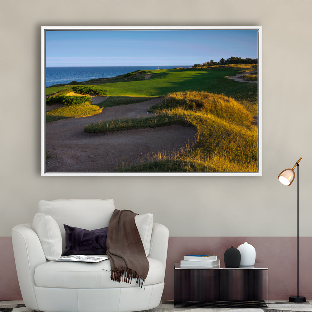 Whistling Straits Golf Resort, Straits Course Hole 16, Kohler, Wisconsin, Framed Canvas Print Wall Art