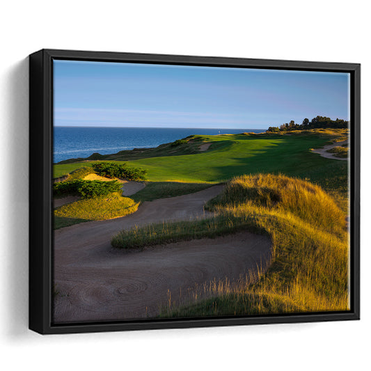 Whistling Straits Golf Resort, Straits Course Hole 16, Kohler, Wisconsin, Framed Canvas Print Wall Art