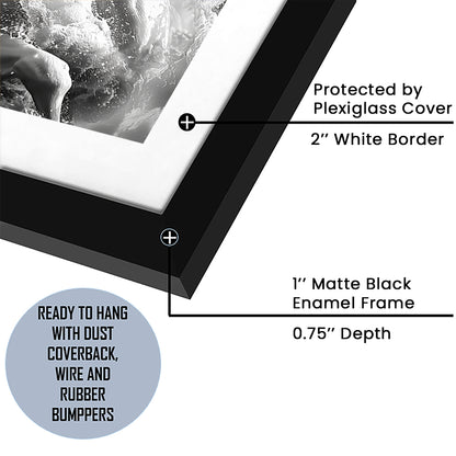 White Horse And Wave Black And White, Framed Picture Print, Framed Art Prints White Border Wall Decor