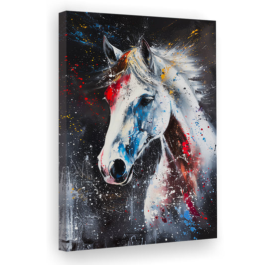 White Horse Portrati Colorful Texture, Canvas Art Print Decor, Painting Art, Canvas Prints Wall Art