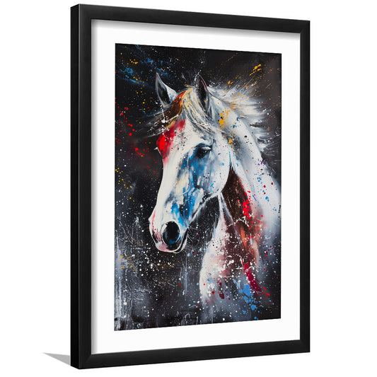 White Horse Portrati Colorful Texture, Framed Picture Print, Framed Art Prints White Border Wall Decor