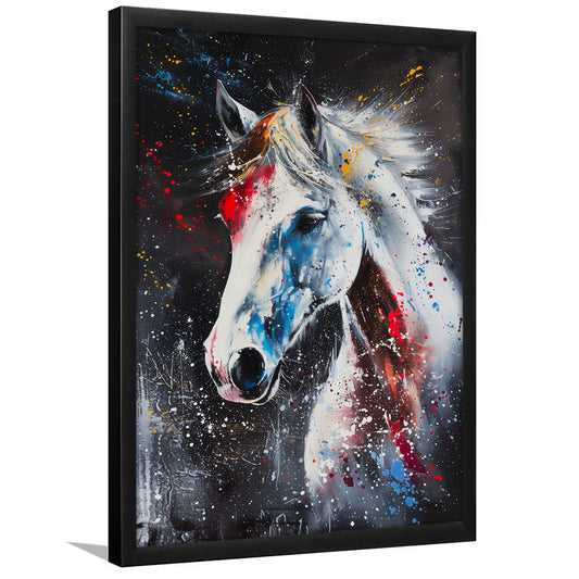 White Horse Portrati Colorful Texture, Framed Picture Print,, Framed Art Prints Wall Decor