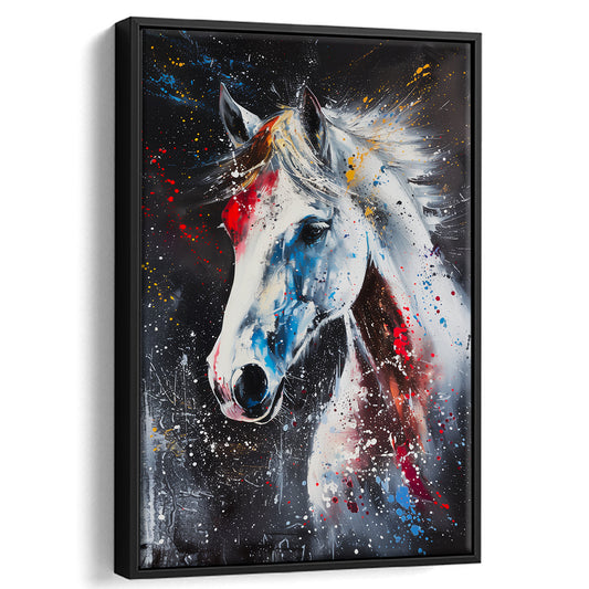 White Horse Portrati Colorful Texture, Floating Framed Canvas Art Print,, Framed Canvas Prints Wall Art