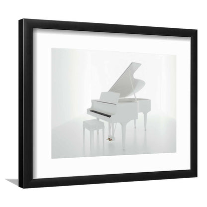 White Piano In The White Room Art Print, Classical Music Wall Decor, Framed Art Print White Border