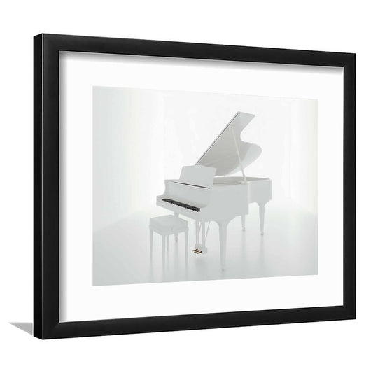 White Piano In The White Room Art Print, Classical Music Wall Decor, Framed Art Print White Border