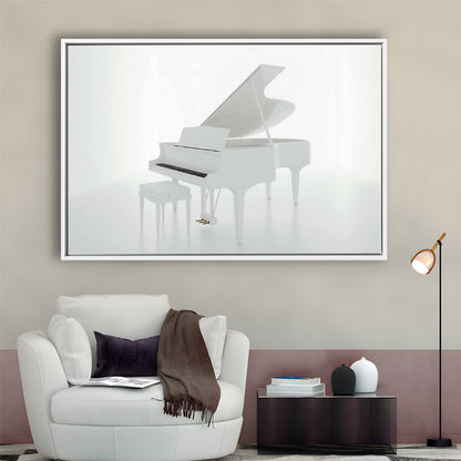 White Piano In The White Room Canvas Print, Classical Music Wall Decor, Framed Cavas Print, Floating Frame