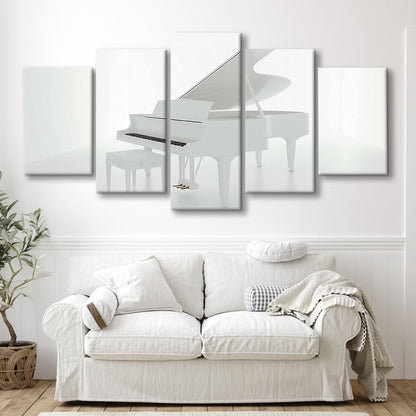 White Piano in the White Room Canvas Print, Classical Music Wall Decor, 5 Piece Large Cavas Print Wall Art