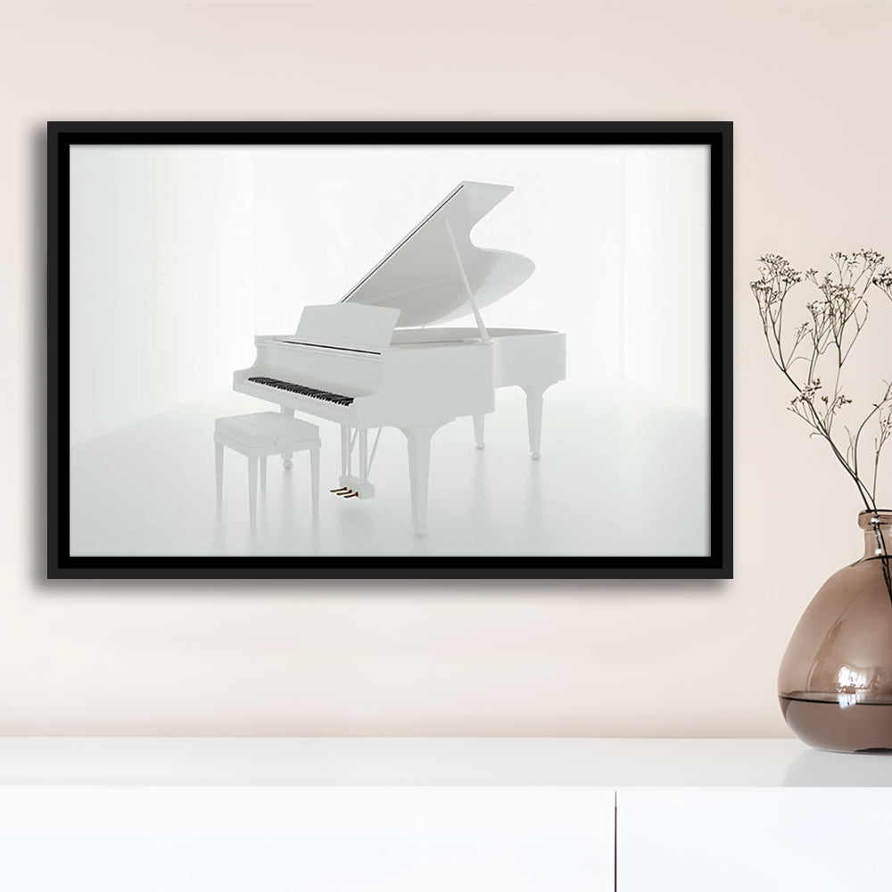 White Piano In The White Room Canvas Print, Classical Music Wall Decor, Framed Cavas Print, Floating Frame