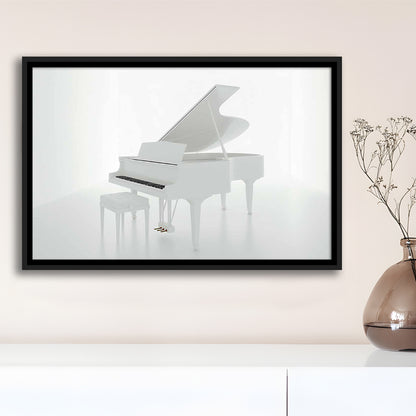 White Piano In The White Room Canvas Print, Classical Music Wall Decor, Framed Cavas Print, Floating Frame
