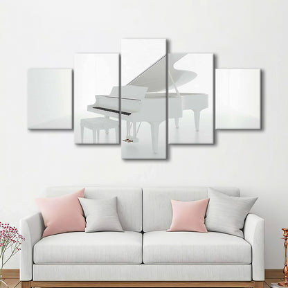 White Piano in the White Room Canvas Print, Classical Music Wall Decor, 5 Piece Large Cavas Print Wall Art