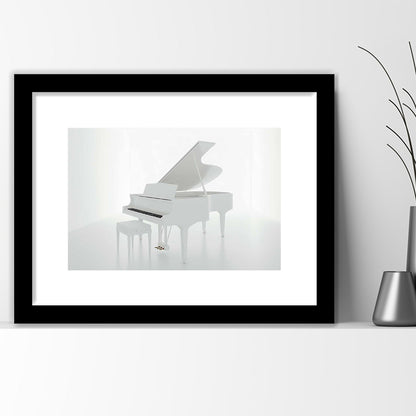 White Piano In The White Room Art Print, Classical Music Wall Decor, Framed Art Print White Border