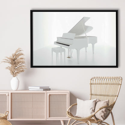 White Piano In The White Room Canvas Print, Classical Music Wall Decor, Framed Cavas Print, Floating Frame