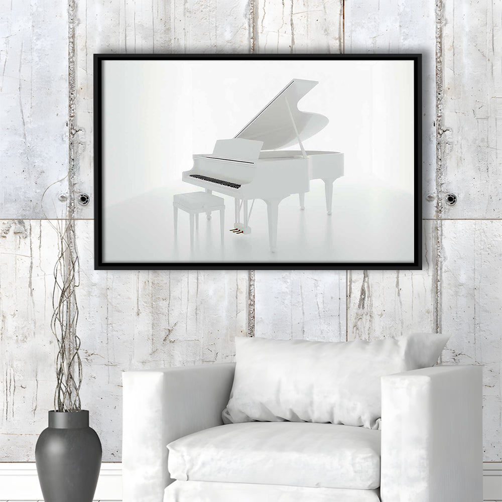 White Piano In The White Room Canvas Print, Classical Music Wall Decor, Framed Cavas Print, Floating Frame