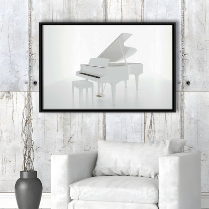 White Piano In The White Room Canvas Print, Classical Music Wall Decor, Framed Cavas Print, Floating Frame