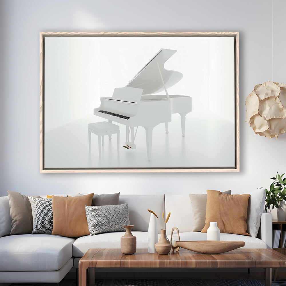 White Piano In The White Room Canvas Print, Classical Music Wall Decor, Framed Cavas Print, Floating Frame