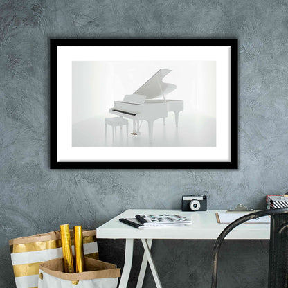 White Piano In The White Room Art Print, Classical Music Wall Decor, Framed Art Print White Border